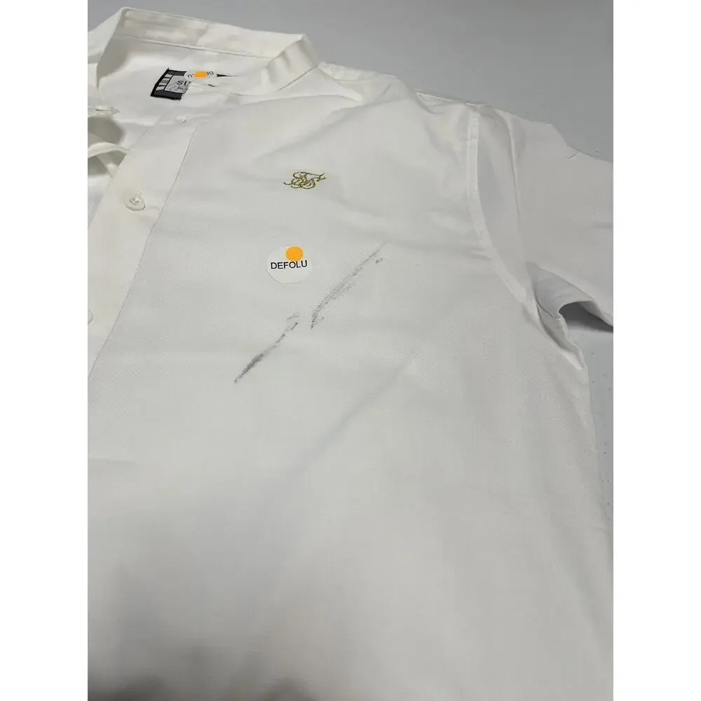 SikSilk Shirt Mens Medium Button Up Solid White Sik Silk Short Sleeve Cotton N38